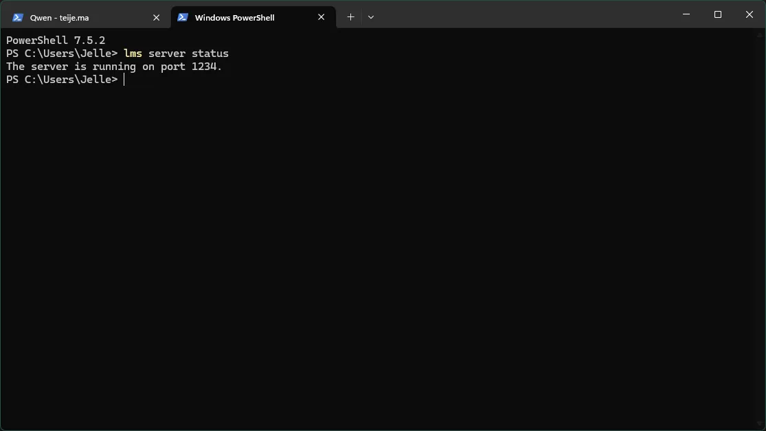 Screenshot of console after running lms server status